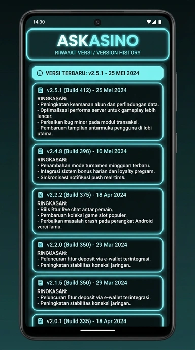 Riwayat Versi Aplikasi askasino untuk Android